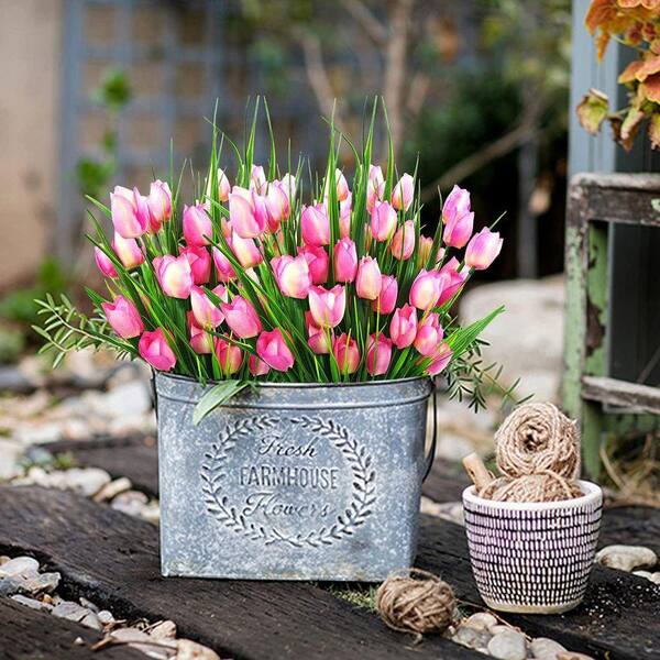 15.25 in. Light Pink Outdoor Artificial Tulip Flower UV Resistant