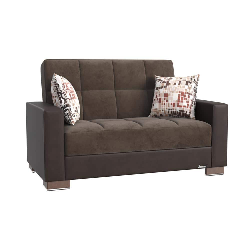 Ottomanson Basics Collection Convertible 63 In Brown Black Microfiber   Brown Black Ottomanson Loveseats Bsc 7 Ls 64 1000 