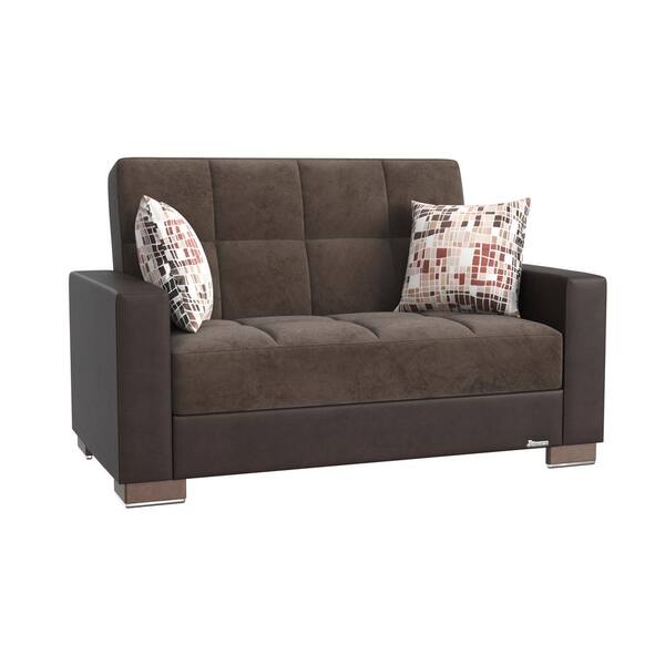 Ottomanson Basics Collection Convertible 63 in. Brown/Black Microfiber 2-Seater Loveseat with Storage