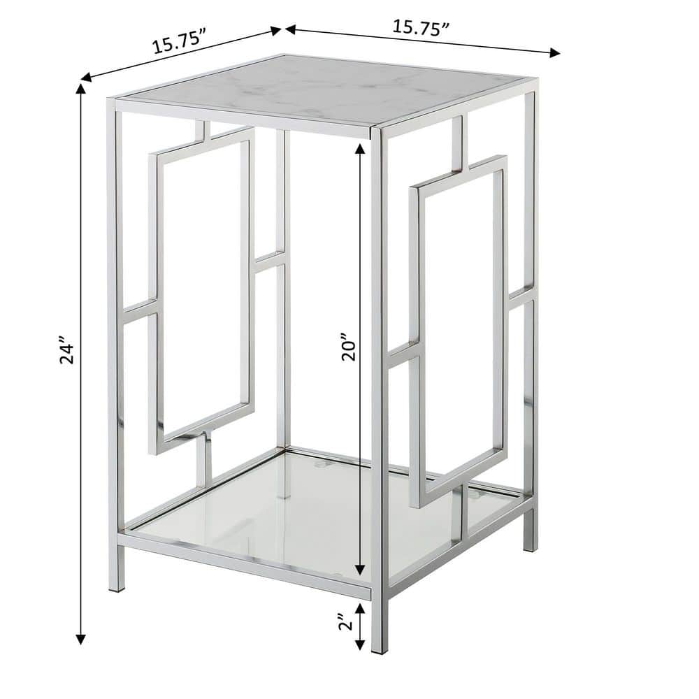 Town Square 16" White Marble and Chrome End Table