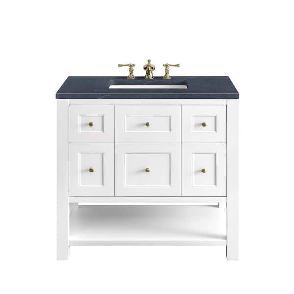 James Martin Vanities Breckenridge 36.0 in. W x 23.5 in. D x 34.2 in. H Bathroom Vanity in Bright White with Charcoal Soapstone Quartz Top