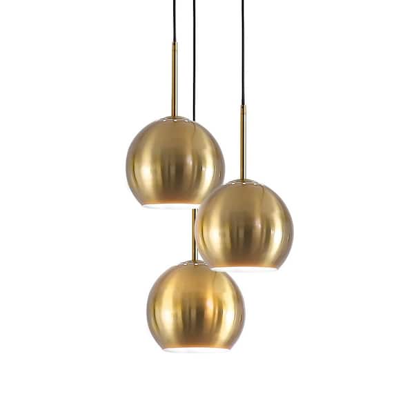 HomeGlam Metro 3-Lights Brushed Brass Metal Globe Pendant Light