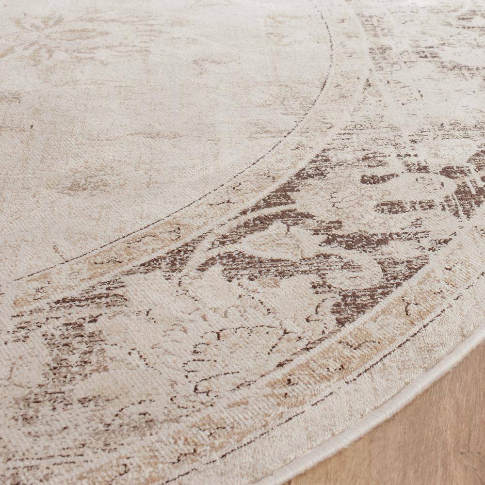 Stone and Cream Round Viscose Vintage Area Rug