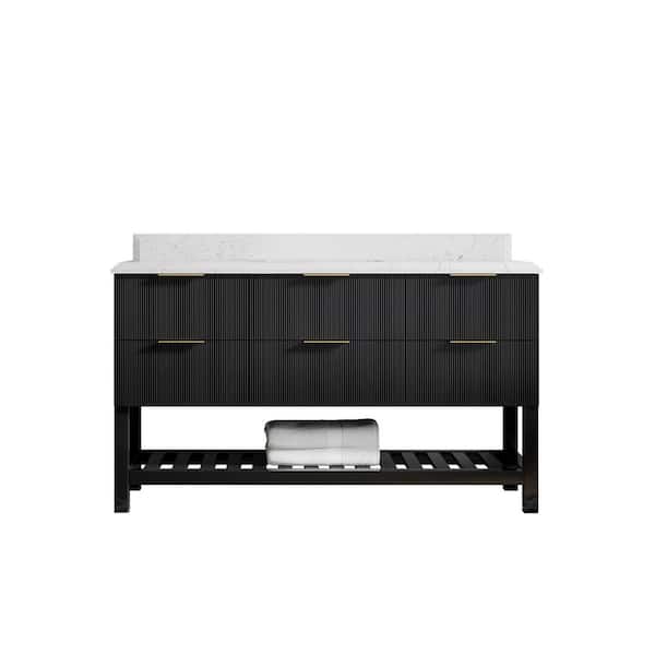 Willow Collections Catalina 60 in. W x 22 in. D x 36 in. H Single Sink Bath Vanity in Black with 1.5" Empira Quartz Top