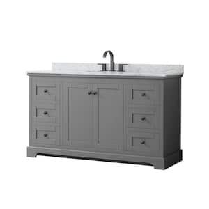 Avery 60 in. W x 22 in. D x 35 in. H Single Bath Vanity in Dark Gray with White Carrara Marble Top
