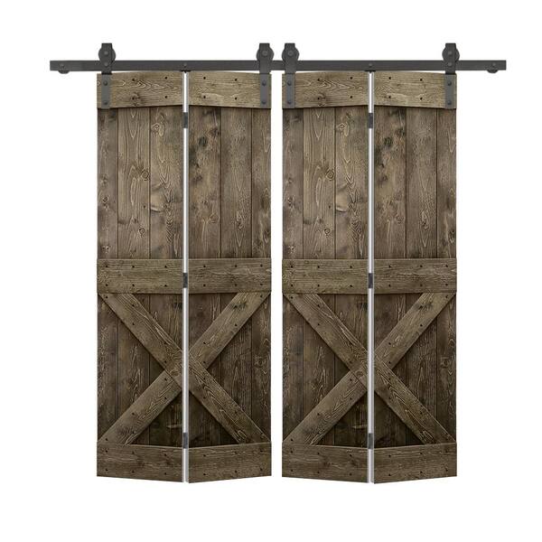 CALHOME 40 in. x 84 in. Mini X Series Espresso Stained DIY Wood Double Bi-Fold Barn Doors with Sliding Hardware Kit
