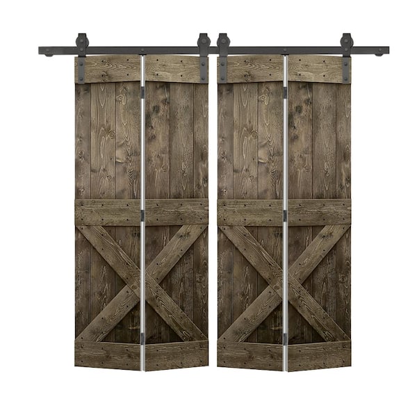 CALHOME 48 in. x 84 in. Mini X Series Solid Core Espresso-Stained DIY Wood Double Bi-Fold Barn Doors with Sliding Hardware Kit