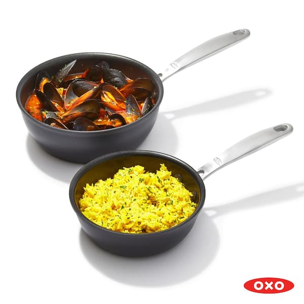 OXO Good Grips Pro 1QT and 2QT Saucepan Pot Set with Lids, 3-Layered German  Engineered Nonstick Coating, Stainless Steel Handles, Black