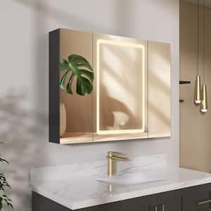 40 in. W x 30 in. H Anti-Fog Rectangular Black Aluminum Surface Mount Lighted Bathroom Medicine Cabinet with Mirror