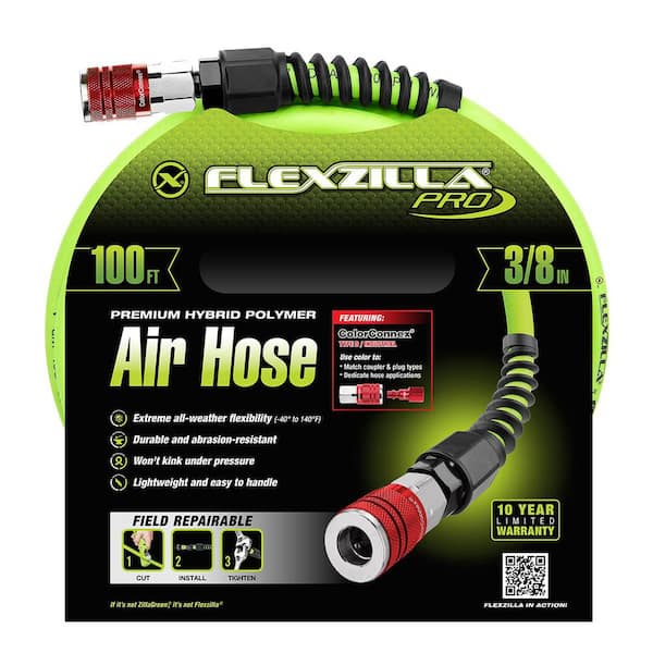 3-Piece Pro Air Hose Kit, 3/8 in. x 100 ft., with Color Connex Coupler and Plug, Type D, Red
