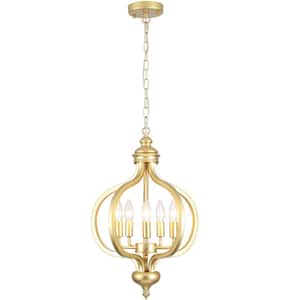 5-Light Spray-Painted Gold Metal Lantern Rustic Chandeliers for Entryway Hallway with No Bulbs Included