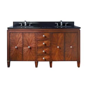 Brentwood 61 in. W x 22 in. D x 35 in. H Vanity in New Walnut with Granite Vanity Top in Black and White Basins