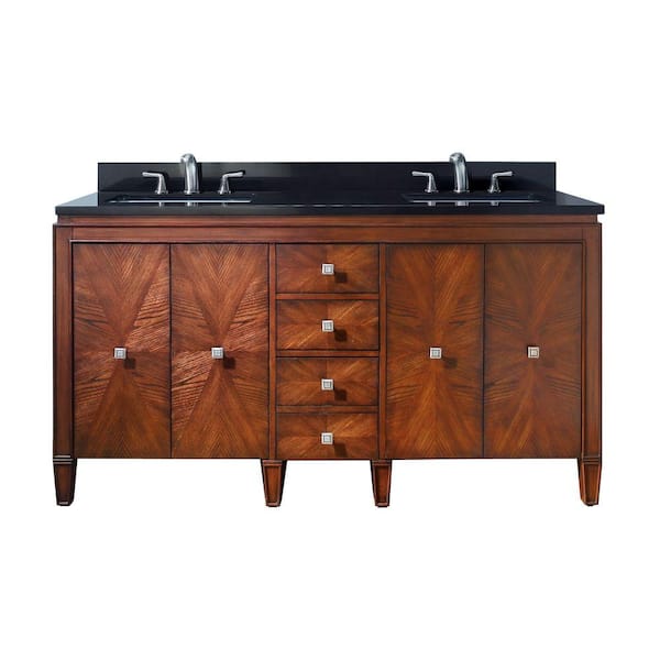 Avanity Brentwood 61 in. Double Sink New Walnut Bath Vanity with Black Granite Top