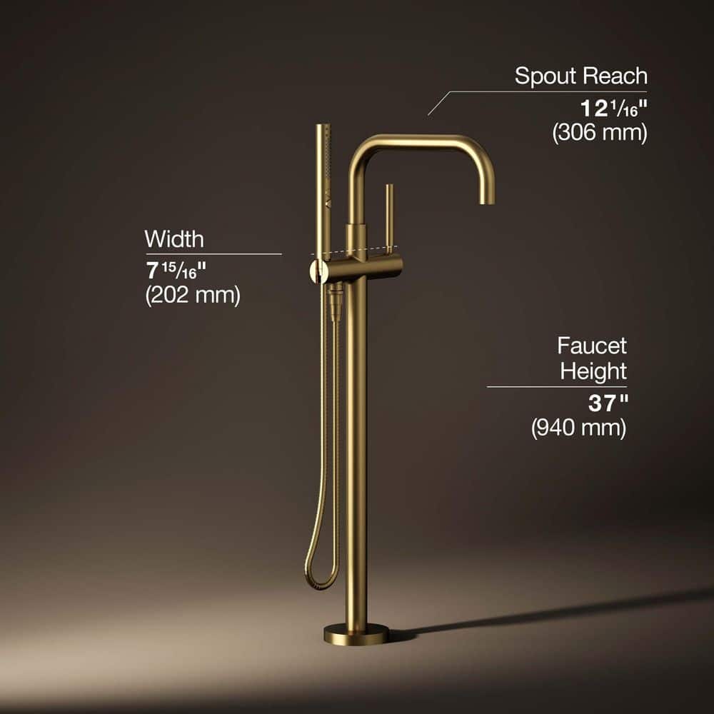 Vibrant Brushed Brass Floor-Mount Bath Filler with Handshower