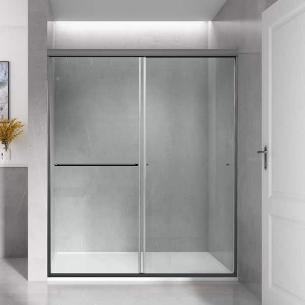 Maincraft 60 in. W x 72 in. H Sliding Framed Sliding Shower Door with Towel Bar in Black and Clear Glass