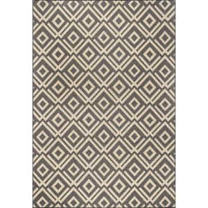 Jayne Geometric Diamond Dark Grey Doormat 3 ft. 6 in. x 5 ft. Indoor/Outdoor Patio Area Rug