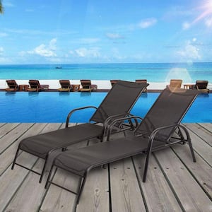 Metal Outdoor Foldable Fabric Chaise Lounge in Black