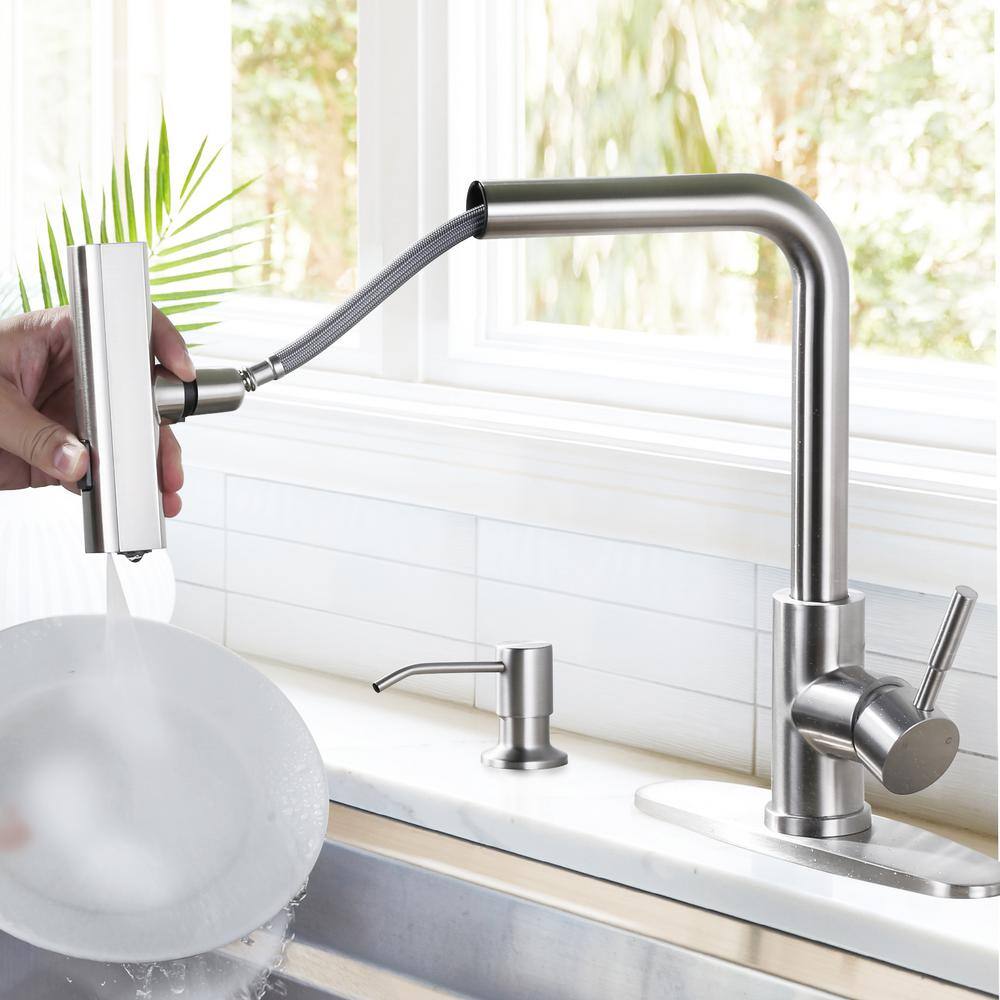 Brushed Nickel Single Handle Pull Down Kitchen Faucet with Spray