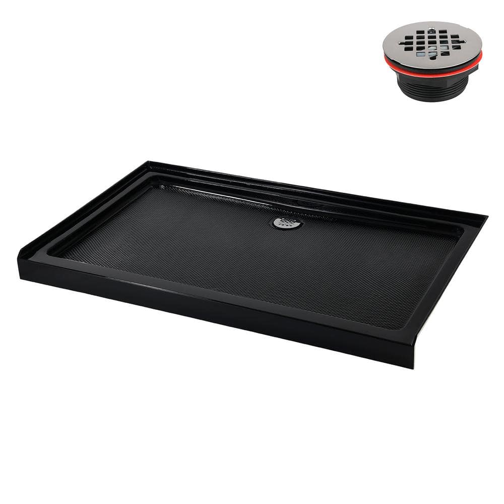 Glossy Black Rectangular Acrylic Shower Base with Center Drain
