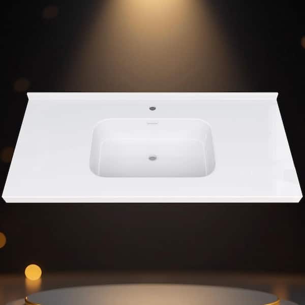 Zeafive 48 in. W x 22 in. D Solid Surface White Rectangular Single