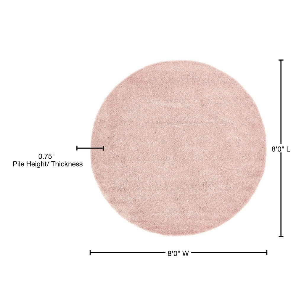 Pink Round Shag Synthetic Easy Care Rug