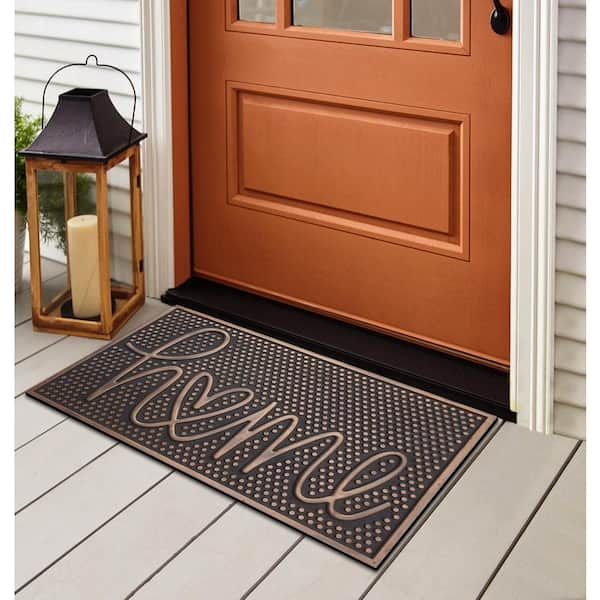 A1HC All Weather Rubber Pin Indoor/Outdoor Doormat Home Printed Brown 18 in. x 30 in. Dirt Grabber Durable Welcome Mat