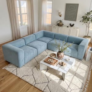 LAOTIES 101" L-Shaped Modular Light Blue Velvet Sectional Sofa, 5-Seat Low Profile Corner Couch, Modern Living Room Furniture