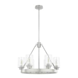 Hartland 6 Light Brushed Nickel Circular Chandelier with Seeded Glass Shades Dining Room Light