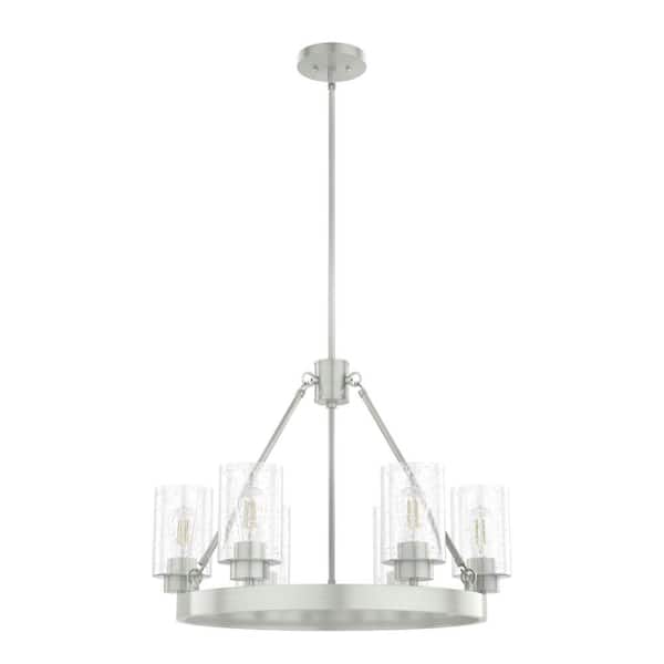 Hartland 6 Light Brushed Nickel Circular Chandelier with Seeded Glass Shades Dining Room Light