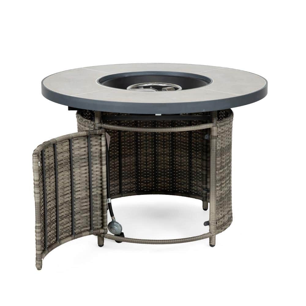 Gray Aluminum 6-Piece Outdoor Sectional with Fire Pit