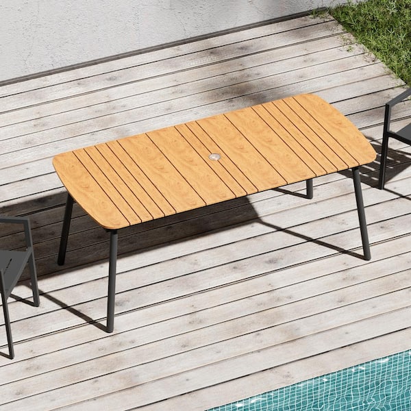 Brown Rectangular 70.9 in. Aluminum Outdoor Dining Table with Umbrella Hole