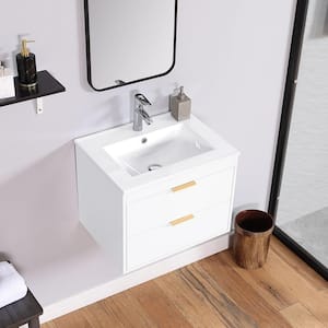 18.7 in. H White Floating Wall Mounted Bathroom Storage Cabinet with Ceramic Sink and Drawer