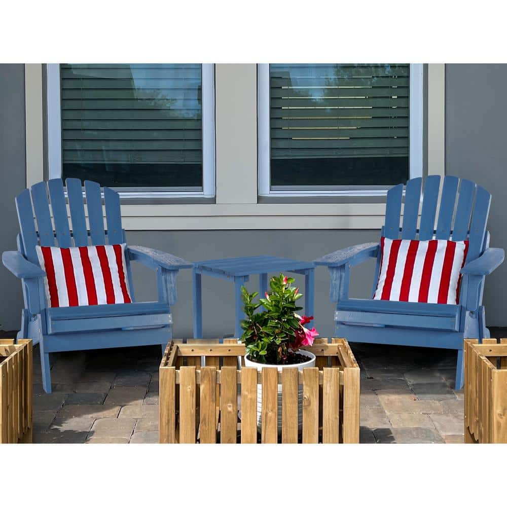 Blue Solid Wood Folding Adirondack Chair for Outdoor Use