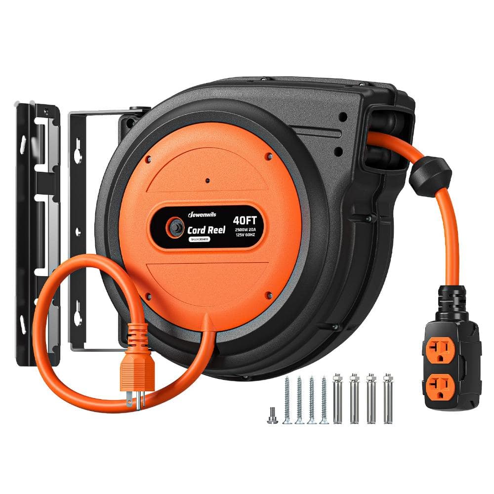 40 ft. 10/3 SJTOW Retractable Extension Cord Reel, 20A/2500W, 4 Grounded Outlets, Wall/Ceiling Mount, ETL Listed, Orange price history on PriceWatchPro
