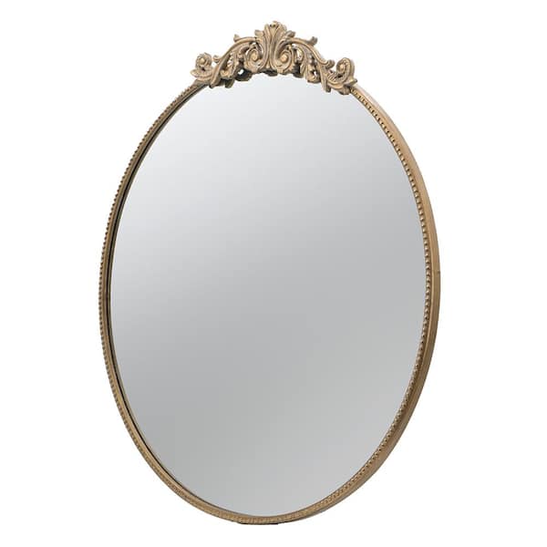 Unbranded 36 in. W x 39 in. H Oval Modern Wall Mounted Gold Mirror with Metal Frame