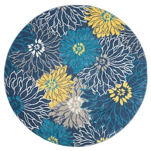 Passion Blue 8 ft. x 8 ft. Floral Contemporary Round Rug