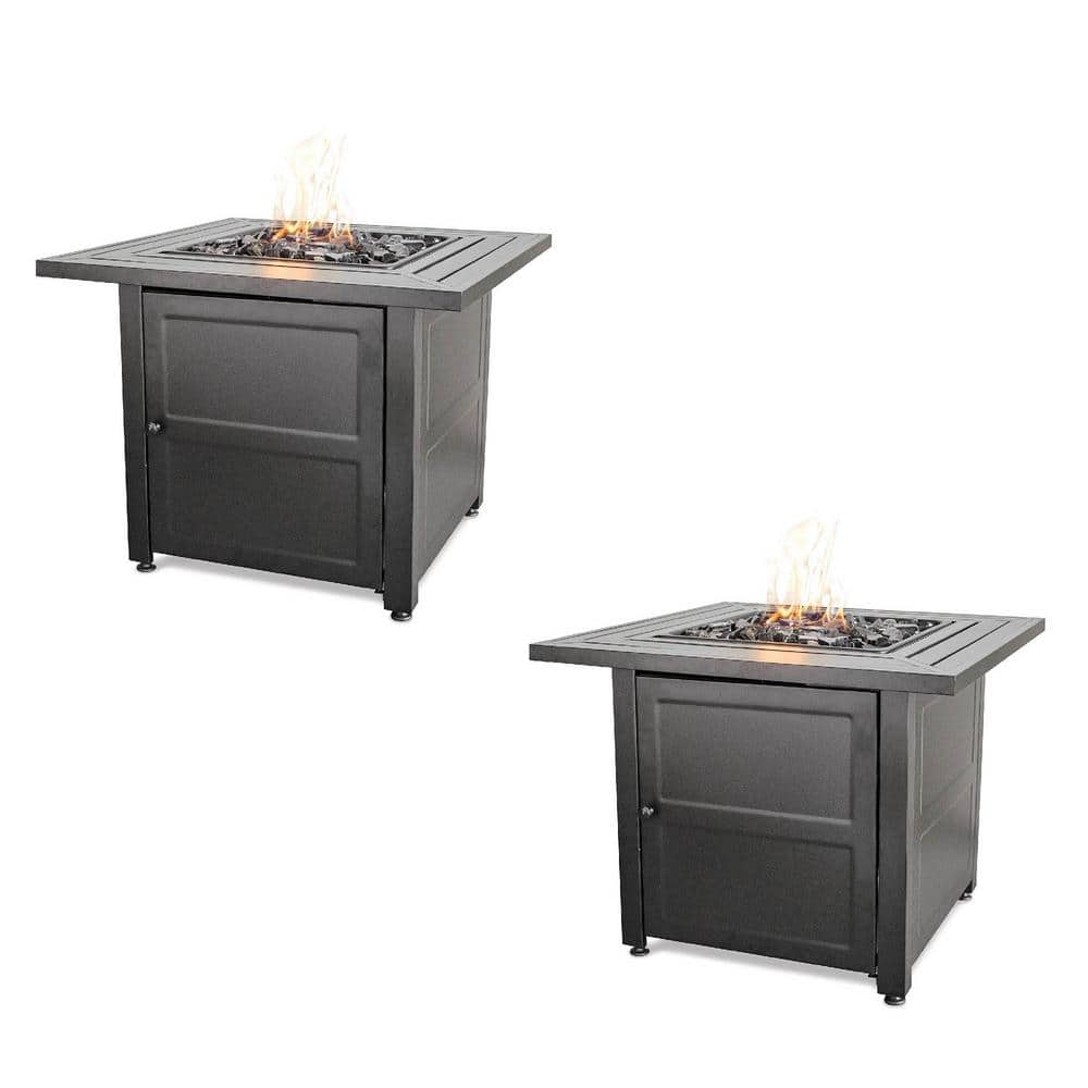 30 in. Black Metal Propane Gas Outdoor Fire Pit Table with Lava Rock (2-Pac