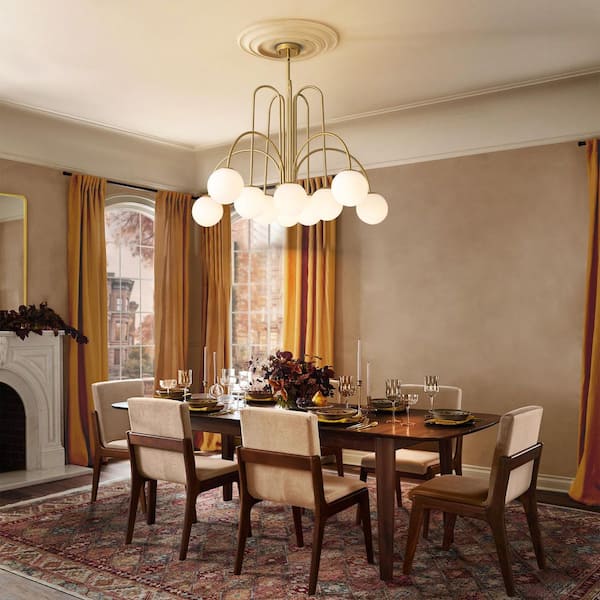 Erik 10-Light Gold Unique Modern Elbow Chandelier with Milky White Glass Shades