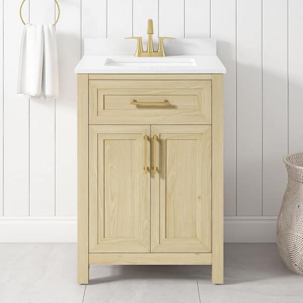 Beaufort 24 in. Single Sink Light Birch Bath Vanity with White Engineered Stone Top (Assembled)