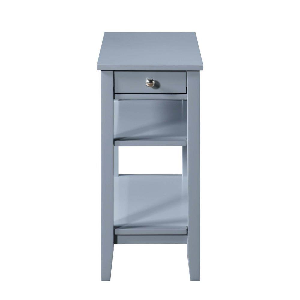 Gray Wood Rectangular Accent Table with Drawer and Shelves