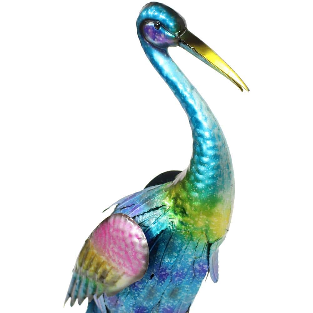 Vibrant Blue and Green Metal Crane Garden Statues Set
