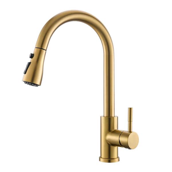 Brushed Gold 14 in. H Pull Down Sprayer Kitchen Faucet with Advanced Spray 360° Spout Swivel Sink Faucet