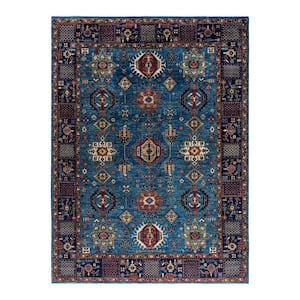 Serapi Light Blue 9 ft. x 12 ft. Tribal Wool Indoor Area Rug