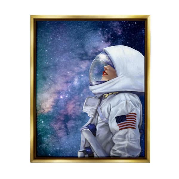 The Stupell Home Decor Collection Outer Space Astronaut Female Astronaut Lipstick Detail by Ziwei Li Floater Frame People Wall Art Print 21 in. x 17 in.