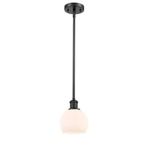 Athens 1-Light Matte Black Shaded Pendant Light with Matte White Glass Shade