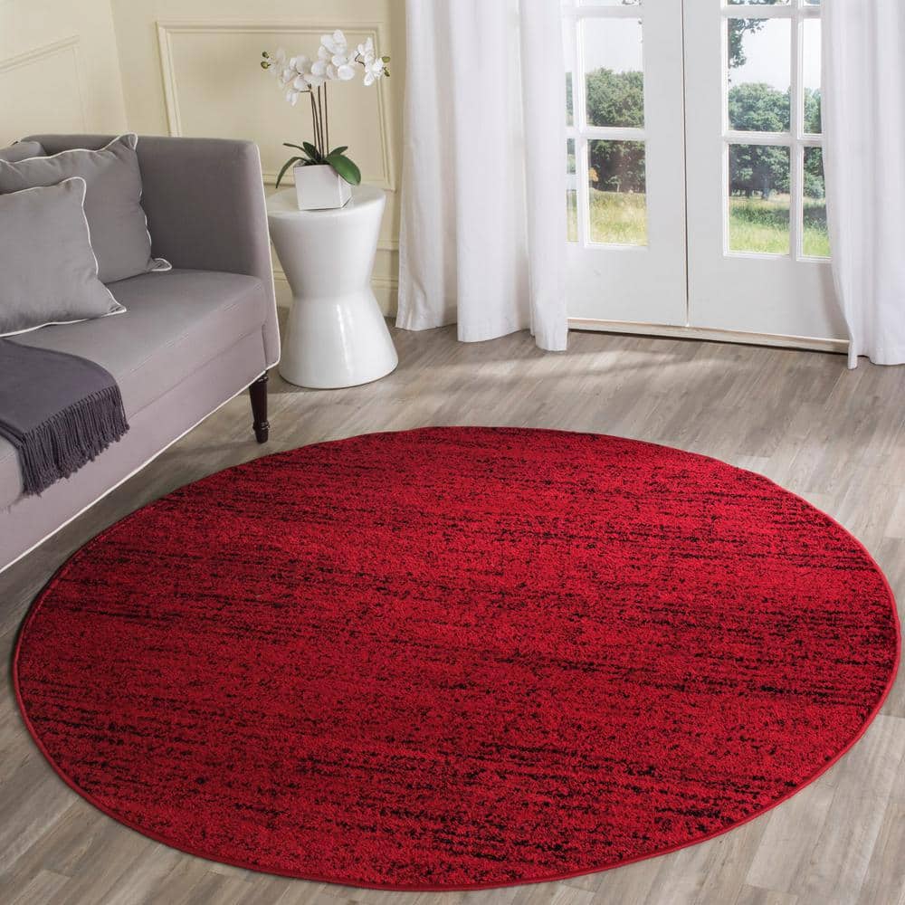 Adirondack Red and Black Round Synthetic Area Rug 6' x 6'
