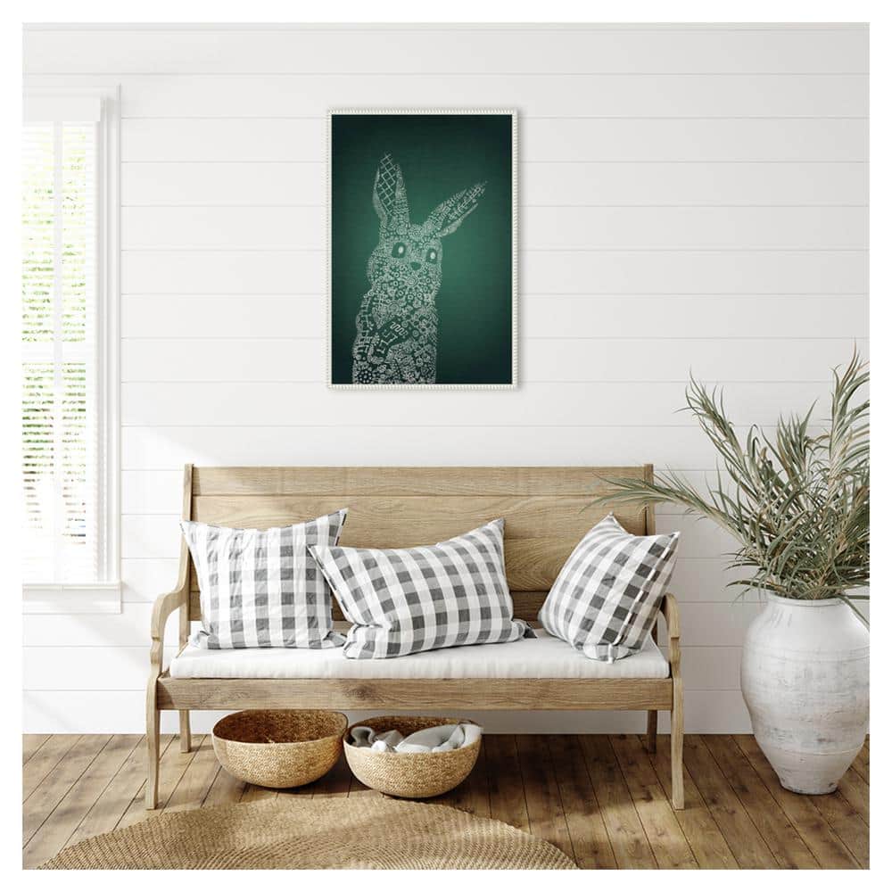 Emerald Bunny Graphic Art on Canvas with White Floater Frame