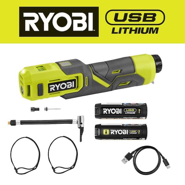 RYOBI USB Lithium High Pressure Inflator Kit with 2.0Ah USB Lithium Battery
