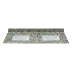 61 in. W x 22 in. D Granite Vanity Top in Santa Cecilia Light with White Rectangular Double Sink