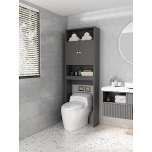 24.8 in. W x 7.87 in. D x 76.77 in. H Gray MDF Bathroom Over-the-Toilet Storage, with 3-Shelves and 1-Cabinet